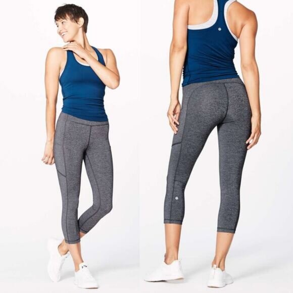 LULULEMON Speed Up Crop (21") Size 2 Heathered Black - Picture 1 of 8